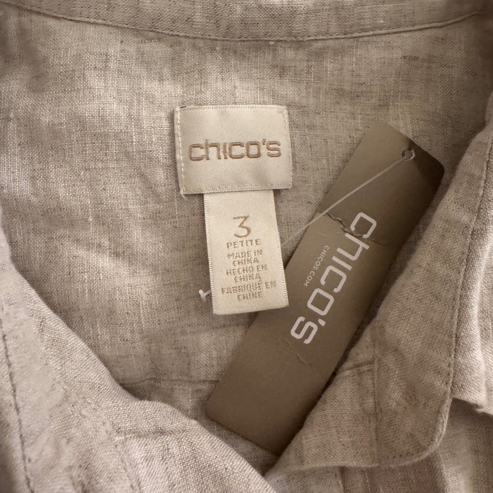 NWT Chico's 100% Linen Sleeveless Shirt Cream Hidden Side Slit Tank‎ Top Sz XL-P - Picture 3 of 9
